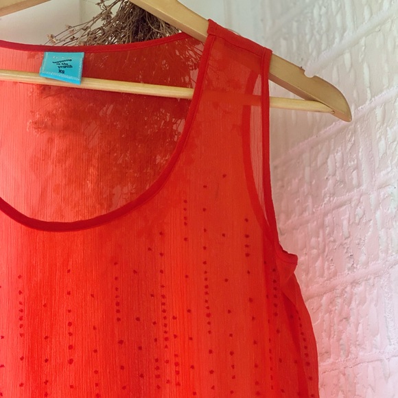 Sheer beaded red/orange top w/scalloped edge - Picture 3 of 5